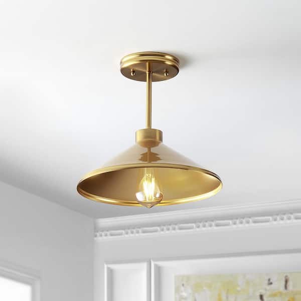 Cisco 11.75 in. Brass Gold Iron Modern Farmhouse Shade LED Pendant