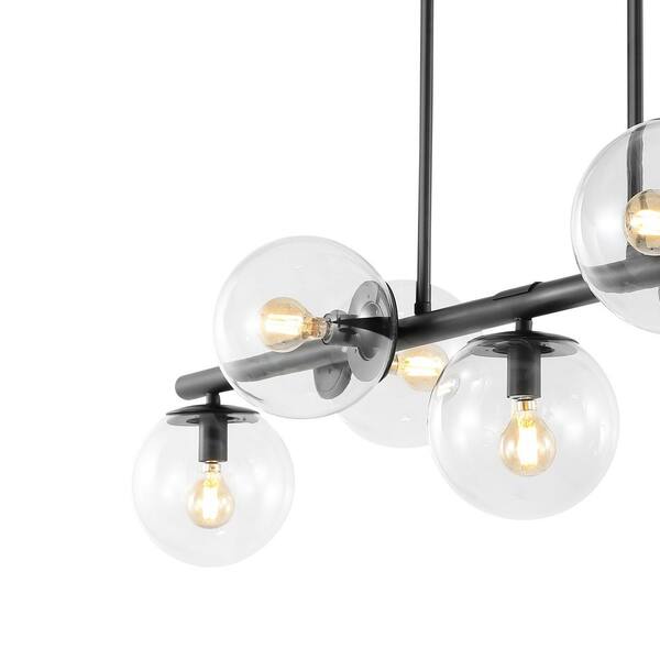 Luca Parisian 53 in. 7-Light Black/Clear Modern Glam Iron Globe Linear LED Pendant Light, Black