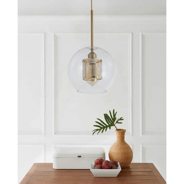 1-Light Gold Single Globe Pendant Light With Glass Shade Hanging Light Fixtures