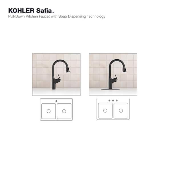 Safia 1-Handle Pull Down Sprayer Kitchen Faucet with Integrated Soap Dispenser in Matte Black