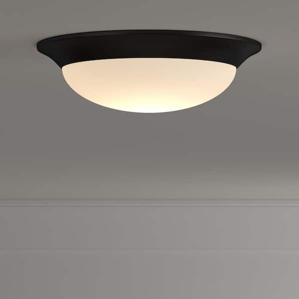 11 in. 120-Watt Equivalent Satin Bronze 2700K CCT LED Ceiling Light Flush Mount with Frosted White Glass Shade