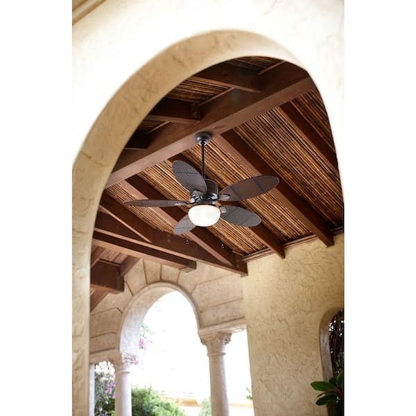 Tahiti Breeze 52 in. Indoor/Outdoor Wet Rated Natural Iron Ceiling Fan with Mahogany Bamboo Accents and LED Bulbs