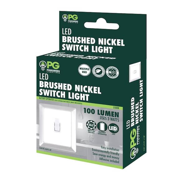 3-Watt 100 Lumens Battery Powered Integrated LED Switch Puck Light, Brushed Nickel 6 Pack