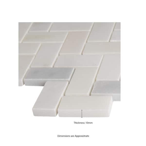 Greecian White Herringbone Pattern 12 in. x 12 in. x 10 mm Polished Marble Mosaic Tile (9.4 sq. ft. / case)
