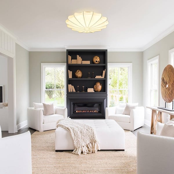 Kateo 24 in. 3-Light White Semi-Flush Mount Ceiling Light With Silk Shade