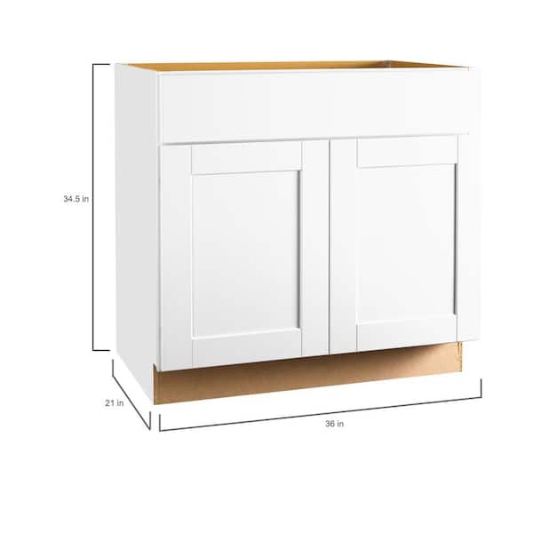 Shaker 36 in. W x 21 in. D x 34.5 in. H Assembled Bathroom Base Cabinet in Satin White without Shelf