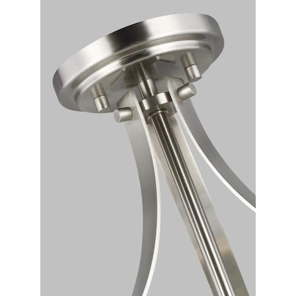 Elmwood Park 19 in. 3-Light Brushed Nickel Semi-Flush Mount with Satin Etched Glass Shade