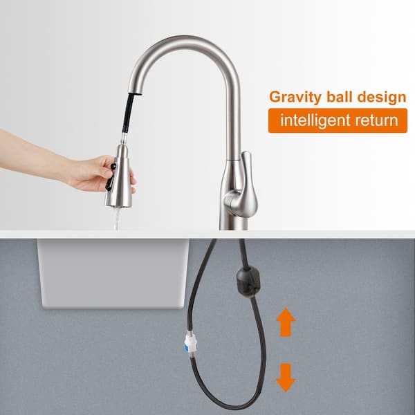 Single Handle Pull Down Sprayer Kitchen Faucet with Deckplate Included in Brushed Nickel