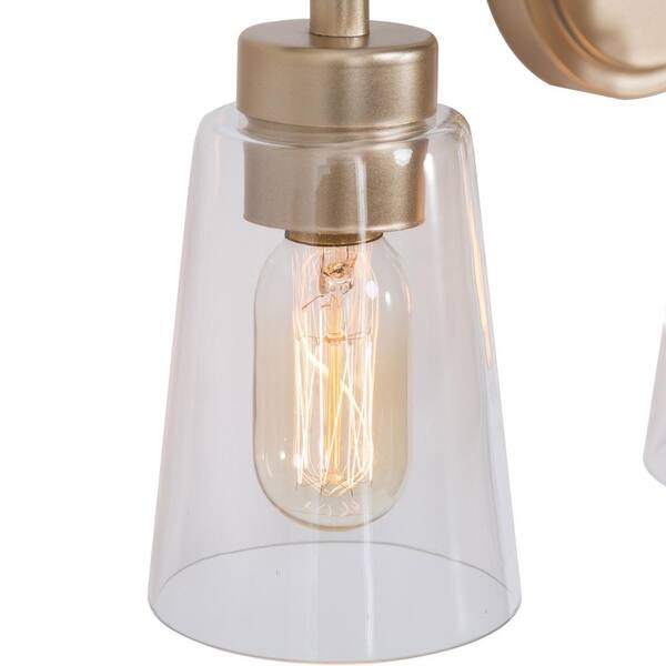 Farmhouse Gold Bathroom Vanity Light, Dule 3-Light Modern Bell Brass Vanity Light Bar with Clear Glass Shades