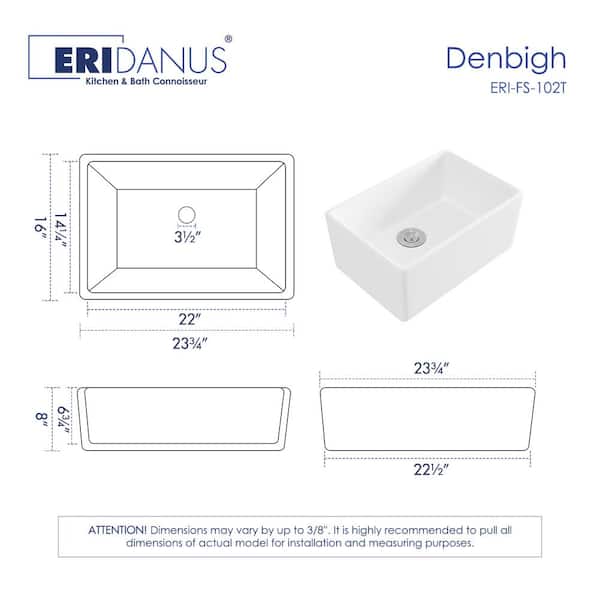Denbigh Crisp White Ceramic 24 in. Single Bowl Farmhouse Apron Kitchen Sink with Bottom Grid and Basket Strainer