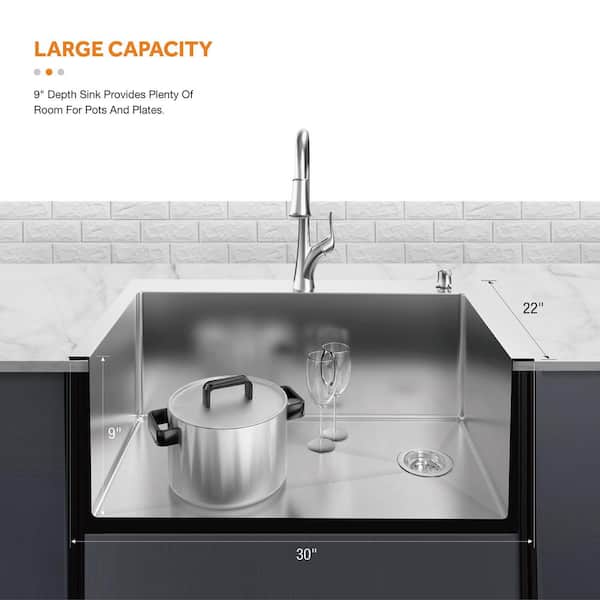 All-in-One Tight Radius Drop-In/Undermount 18G Stainless Steel 30 in. Single Bowl Kitchen Sink with Pull-Down Faucet
