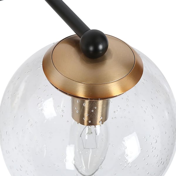 14.5 in. 2-Light Polished Brass Modern Bathroom Vanity Light, DIY Globe Seeded Glass Bath Lighting, Black Wall Sconce