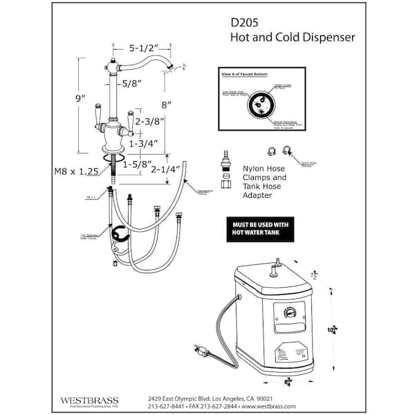 9 in. Victorian 2-Handle Hot and Cold Water Dispenser Faucet with Instant Heating Tank System, Polished Brass
