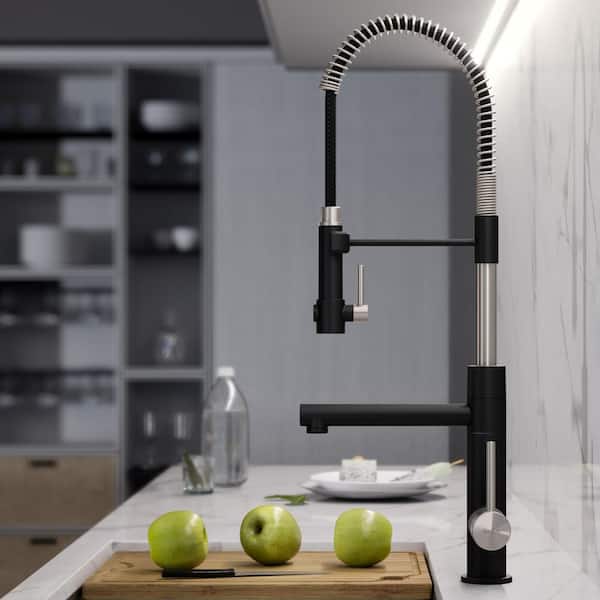 Artec Pro Single Handle Pull Down Sprayer Kitchen Faucet with Pot Filler in Spot Free Stainless Steel/Matte Black