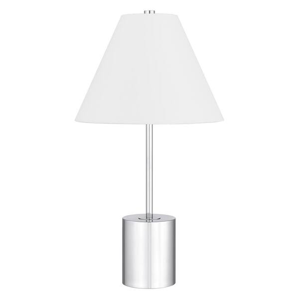 Pelham 25 in. Chrome Table Lamp with White Fabric Shade
