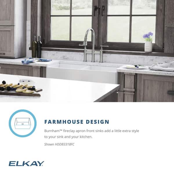 Burnham White Fireclay 33 in. Double Bowl Farmhouse Apron Kitchen Sink