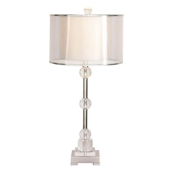 30 in. Silver Glass Task and Reading Table Lamp with Crystal Embellishments