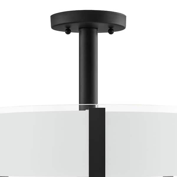 Bourland 14 in. 3-Light Black Semi-Flush Mount Ceiling Light Fixture with White and Clear Glass Double Shade