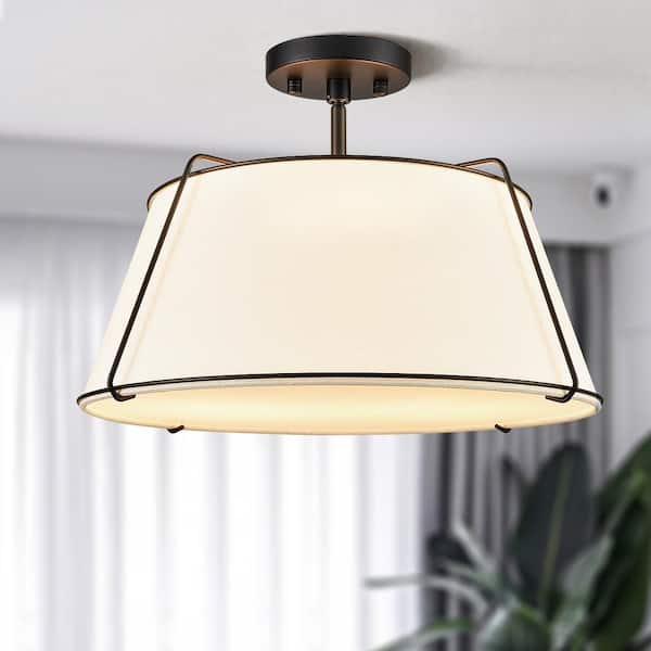 Lise 2-Light Black/White Pendant with Fabric Shade