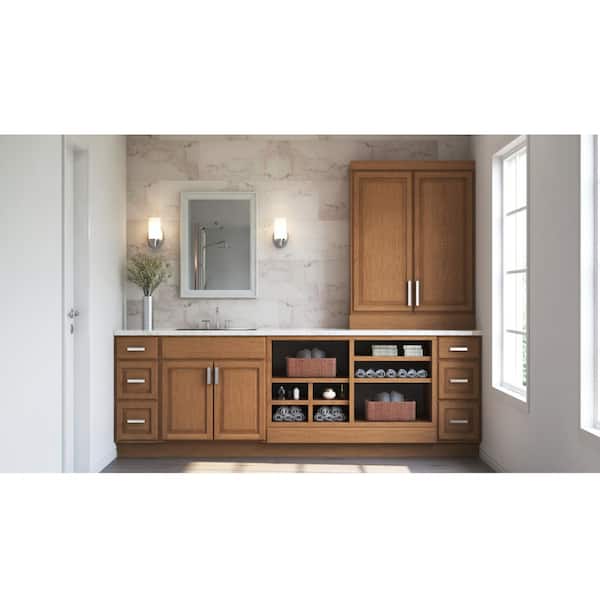 Hampton 30 in. W x 21 in. D x 34.5 in. H Assembled, Bathroom Base Cabinet in Medium Oak without Shelf