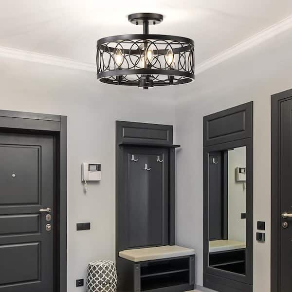 Sylvain 15.5 in. Oil Rubbed Bronze Metal LED Semi-Flush Mount