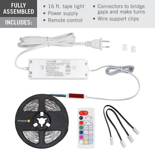 RibbonFlex Home 16 ft. White and RGB Tape Light Hardwire Kit with Remote
