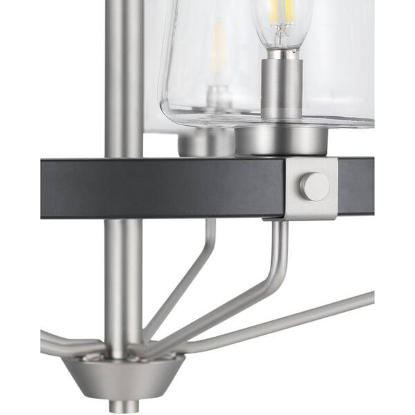 Estella 5-Light Satin Nickel Chandelier with Matte Black Accents and Clear Glass Shades