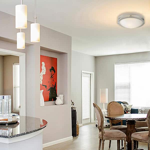 2-Light Satin Nickel Ceiling Light with Alabaster Glass