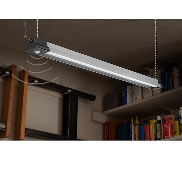 40 in. 64-Watt Equivalent Black Brushed Nickel PIR Motion Sensor LED Shop Light Linkable with Motion Timer 3000 Lumens