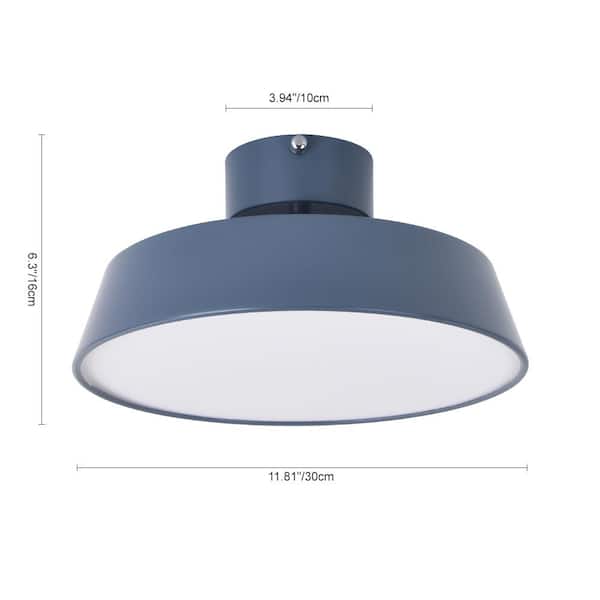 11.81 in. 1-Light Blue LED Semi-Flush Mount with Drum Shade Scandinavian Ceiling Light