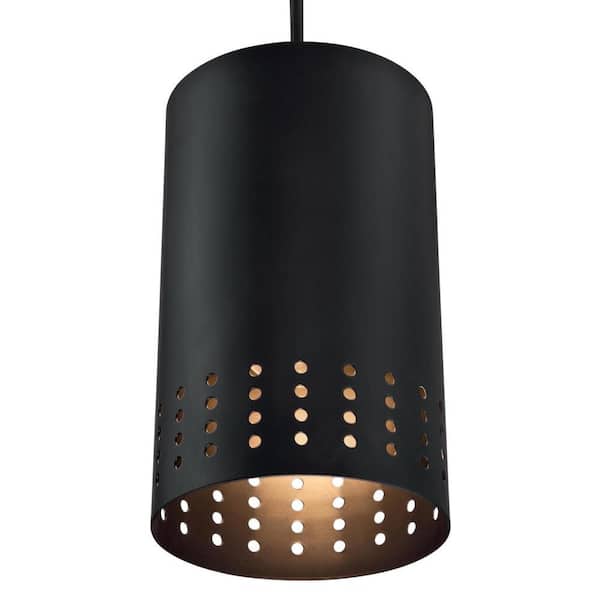 Phelps 1-Light Matte Black Mini Pendant with Perforated Metal Shade