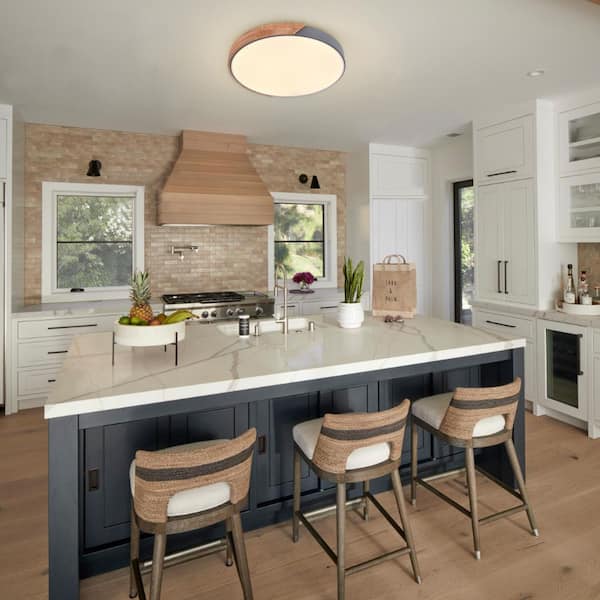 19.68 in. 1-Light Grey LED Flush Mount Ceiling Light with Acrylic Shade