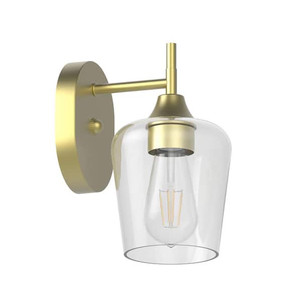 Pavlen 5.5 in. 1-Light Antique Brass Sconce with Clear Glass Shade
