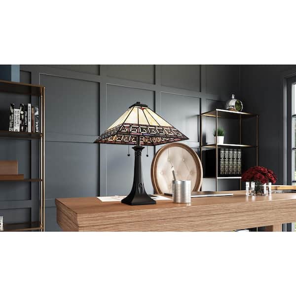 Edith 24 .5 in. Matte Black Table Lamp with Multicolor Art Glass Shade