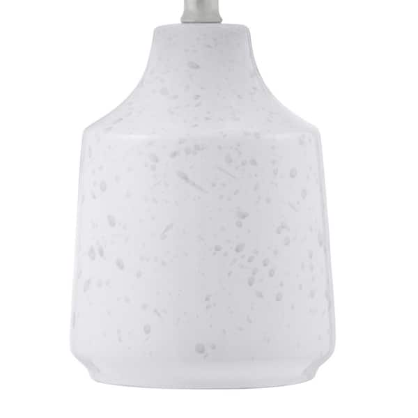 15 in. White Ceramic Table Lamp with Black Speckles and White Fabric Shade