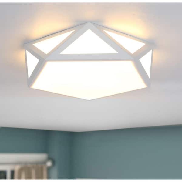 Modern 16 in. 1-Light White 3-Tone Light Ceiling Light Hollow Design Ceiling Lighting Integrated LED Flush Mount