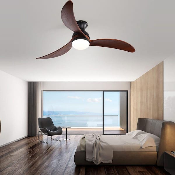 52 in. Integrated LED Indoor/Outdoor Matte Black Ceiling Fan 3 Wood Fan Blades with 6-Speed Remote