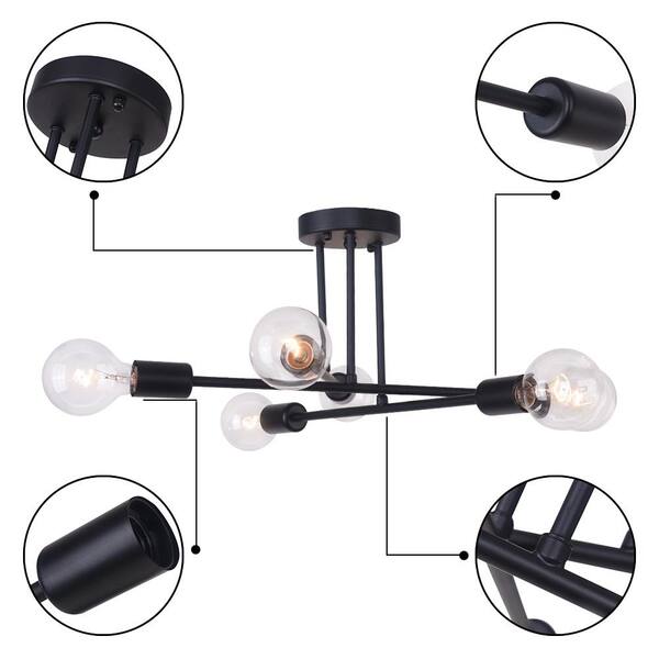 Highlandville 23.62 in. 6-Light Black Sputnik Semi-Flush Mount