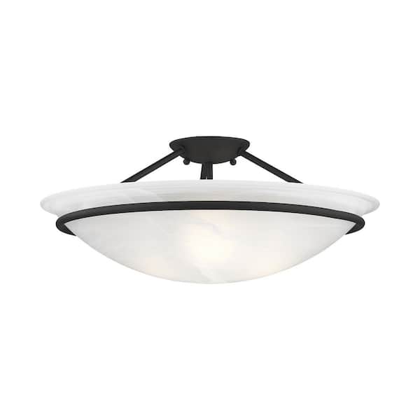 Providence 3-Light Black Incandescent Ceiling Semi-Flush Mount