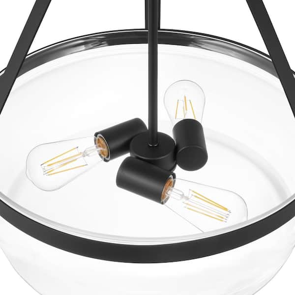 Delano 18 in. W 3-Light Globe Pendant Matte Black Clear Glass