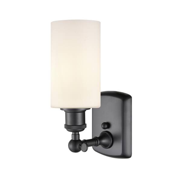 Clymer 1-Light Matte Black, Matte White Wall Sconce with Matte White Glass Shade