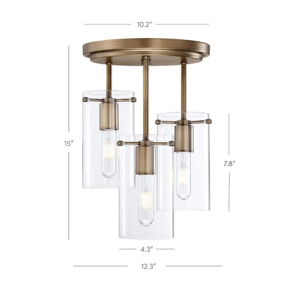 Ophelia Semi Flush Mount Ceiling Light, 15 in. Gold 3-Light Kitchen Fixture with Glass Shade