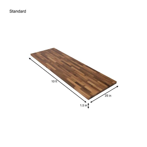 10 ft. L x 25 in. D Unfinished Walnut Solid Wood Butcher Block Countertop With Eased Edge