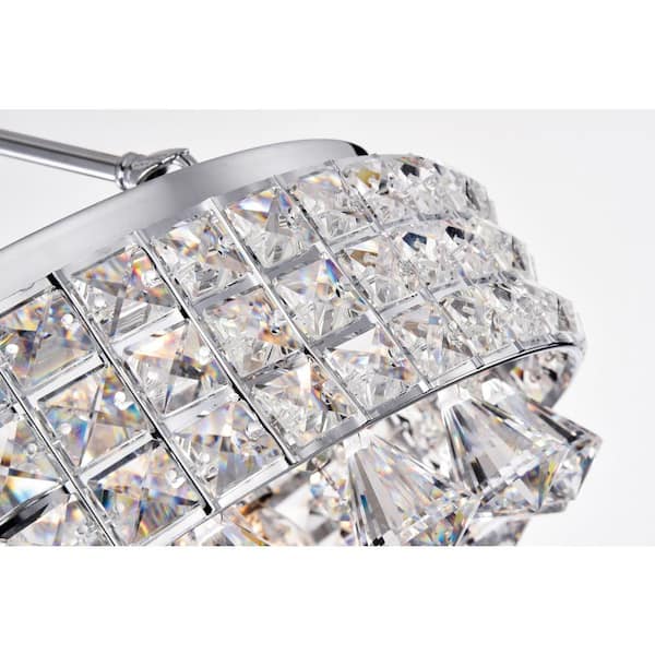 Alyvia 15 in. 4-Light Chrome Glam Semi-Flush Mount with Beaded Drum Shade and Hanging Crystals