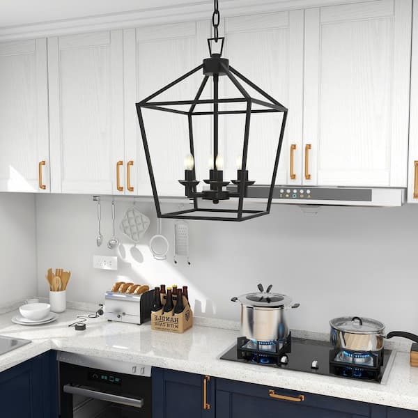 6-Light Matte Black Lantern Industrial Black Cage Farmhouse Chandelier