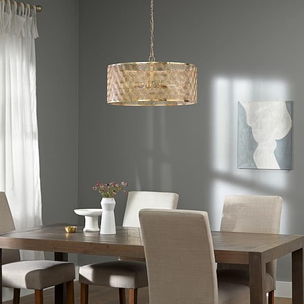 Juliet 3-Light Gold Metal Drum-Shade Hanging Chandelier