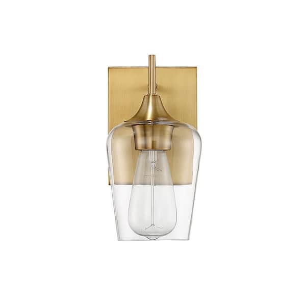 Octave 4.87 in. W x 9.5 in. H 1-Light Warm Brass Wall Sconce with Clear Glass Shade