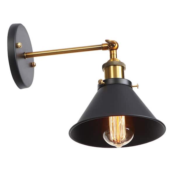 1-Light Black Sconce Hardwired Wall Lighting Fixture with Swing Arm