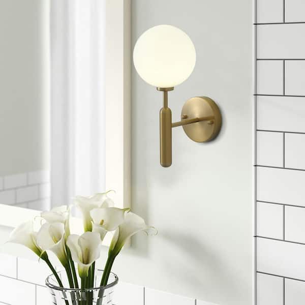Modern 1-Light Gold Globe Armed Sconce Wall Sconce with Glass Shade