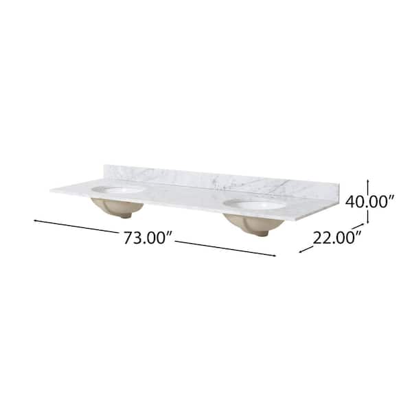 Roseland 6 ft. Marble Solid Surface Countertop with Sink in Carrara White